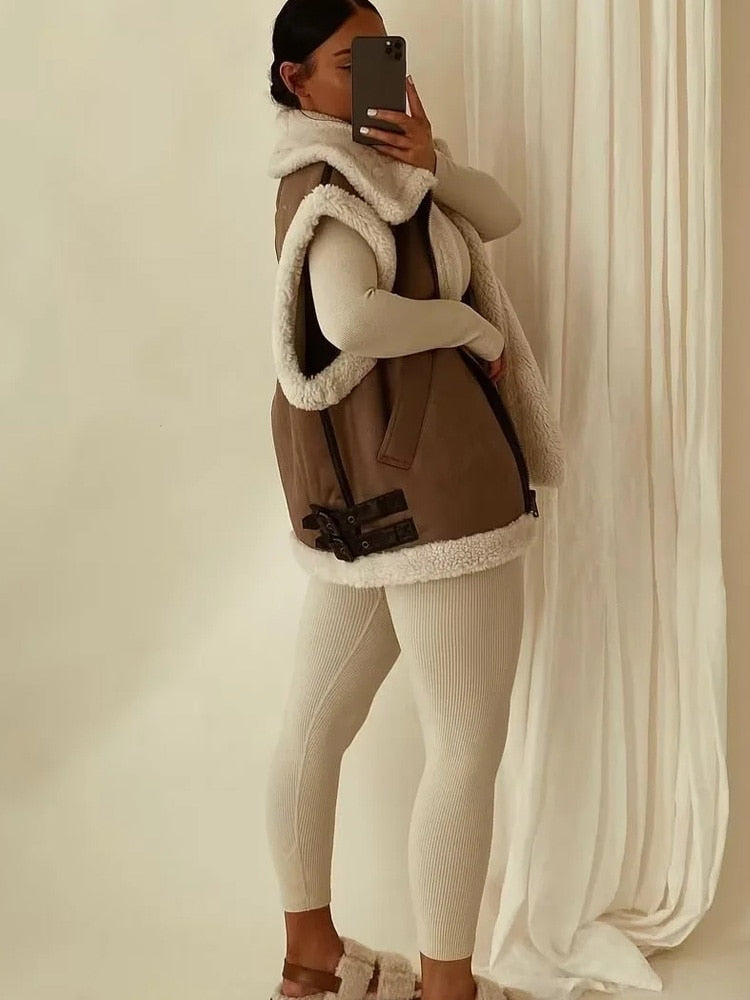 Dam Väst Vintage Ärmlös med Fickor Högkvalitativa Tyger-3