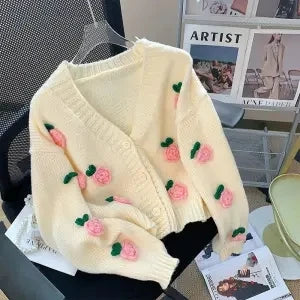 Variant image for Lång Kofta Dam Blommig Acetat Cardigan med Långa Ärmar-17