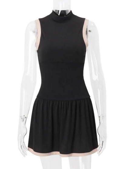 Ärmlös Glittrig Miniklänning i Svart Polyester med Rynkor - Elegant Festklänning för Kvinnor 1