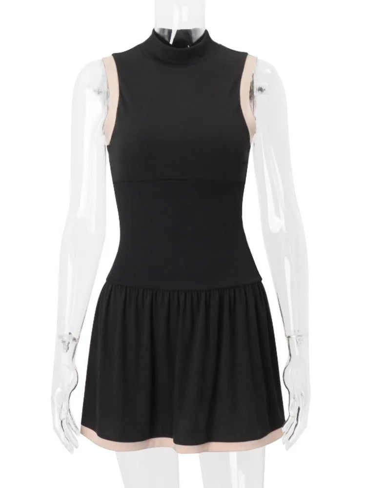 Ärmlös Glittrig Miniklänning i Svart Polyester med Rynkor - Elegant Festklänning för Kvinnor 7