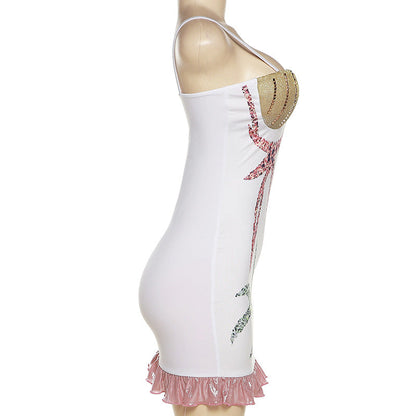 Kvinnors Miniklänning Spaghetti-remmar Paljetter Polyester-6