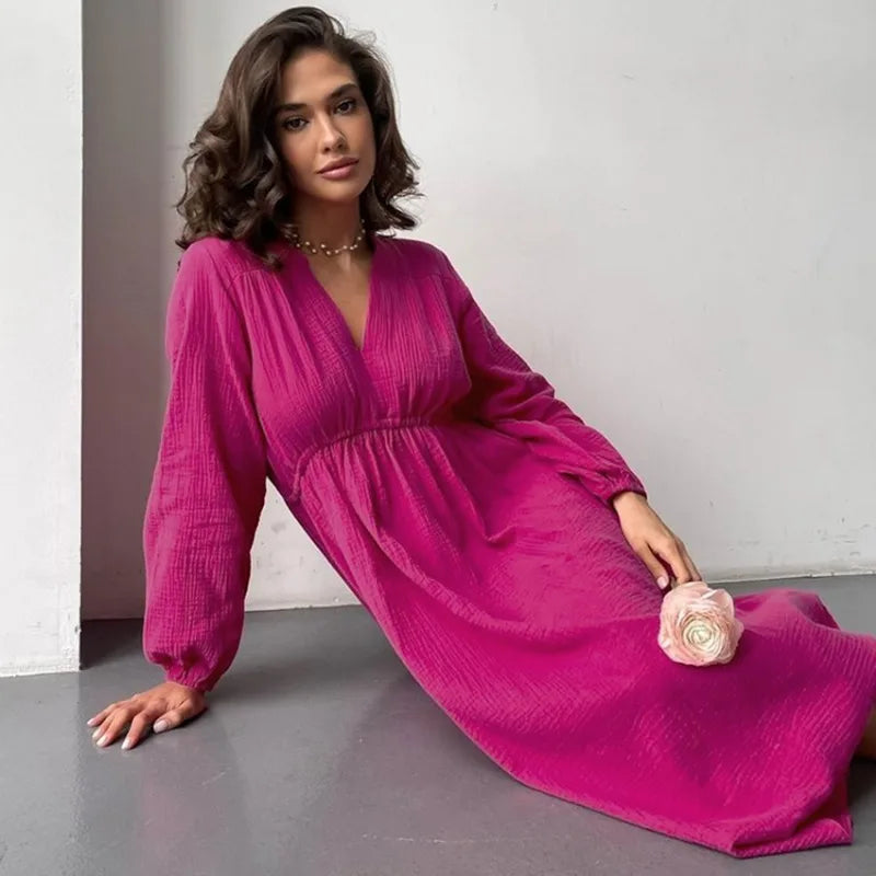 Fina Dam Klänningar V-ringning Ballongärmar Polyester-4