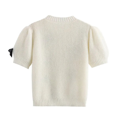 Dam Tröja Puffärmar Polyester Kort Klippning-5