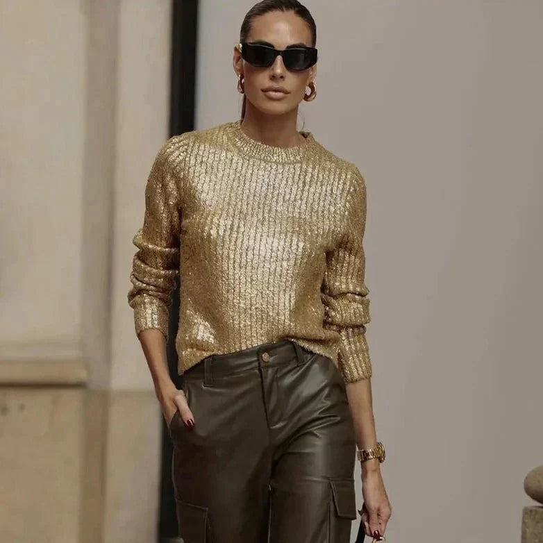 Stickad Dam Tröja Modern Mysig Akrylblandning-3