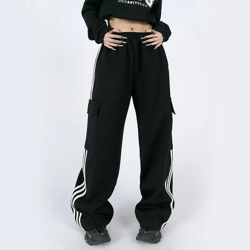 Dam Byxor Med Resår I Midjan Randiga Polyester Snygga Långa-4