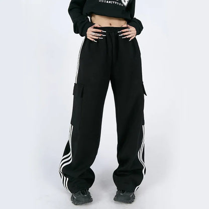 Dam Byxor Med Resår I Midjan Randiga Polyester Snygga Långa-4