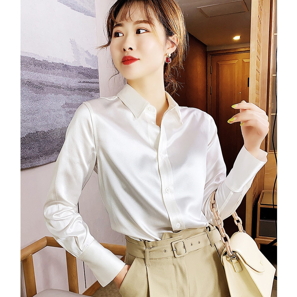 Dam Skjorta Monokrom Acetat Klassisk Passform-2