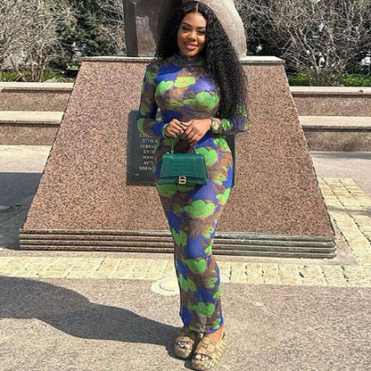 Maxiklänning Dam Blommig Design Lång Ärmar Polyester-5