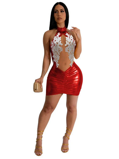 Variant image for Kvinna Miniklänning Patchwork Polyester Mesh-11