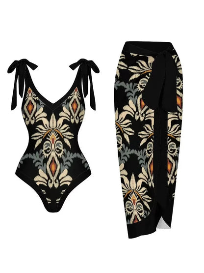 Dam Bikini Set V-Hals Ärmlös Spandex Polyester med Tryckmönster 10