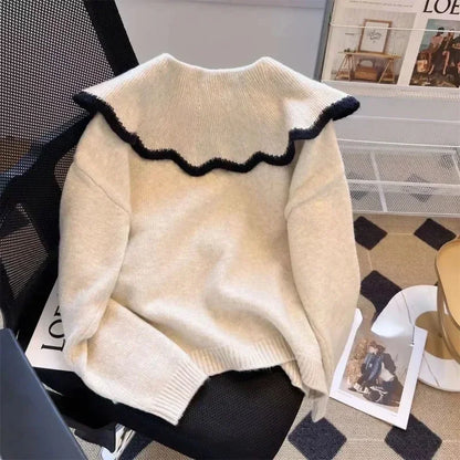 Stickad Dam Tröja med Dockkrage Modern 100% Akryl-4