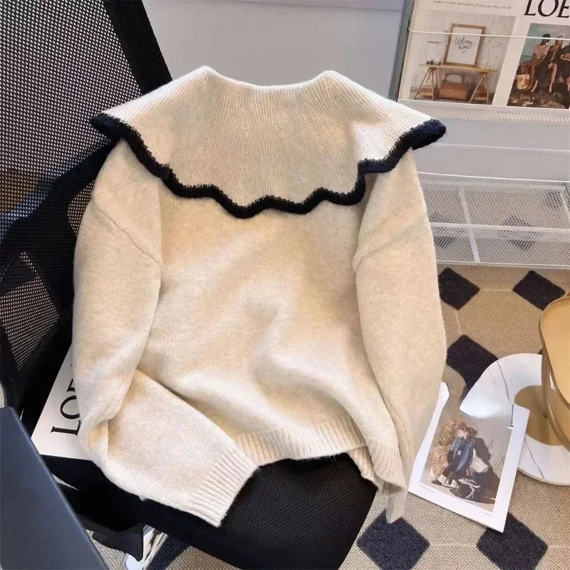 Dam Stickad Tröja Hög Krage Mjuk Akryl 4