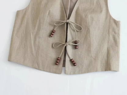 Dam Byxor Set Vristlängd V-ringning Polyester-4