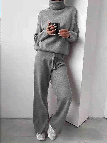 Matchande Set Dam Turtleneck Långärmad Stickad Siden Bomull 2