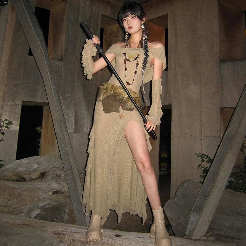 Kvinnors Midi Klänning Slim Fit Lätt Polyester med Volanger-5