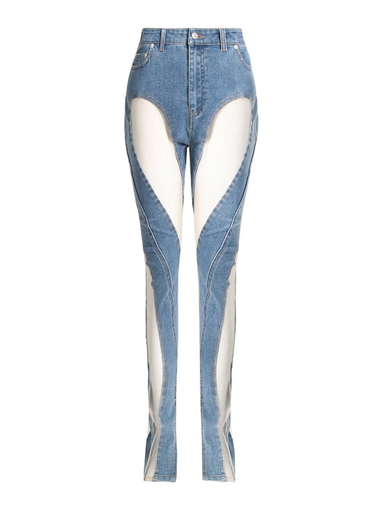 Dam Jeans Hög Midja Löst Snitt Bomull Denim-1