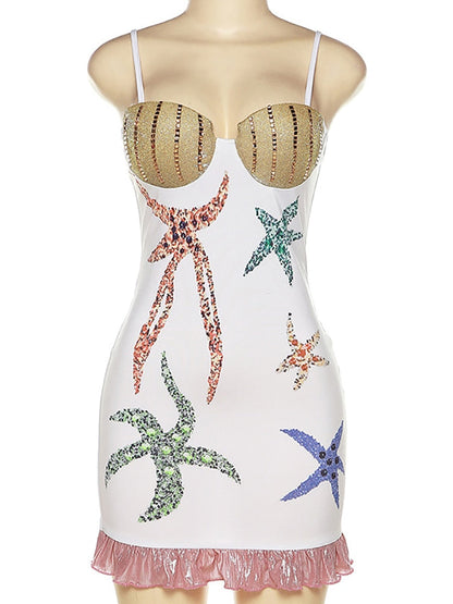 Kvinnors Miniklänning Spaghetti-remmar Paljetter Polyester-1