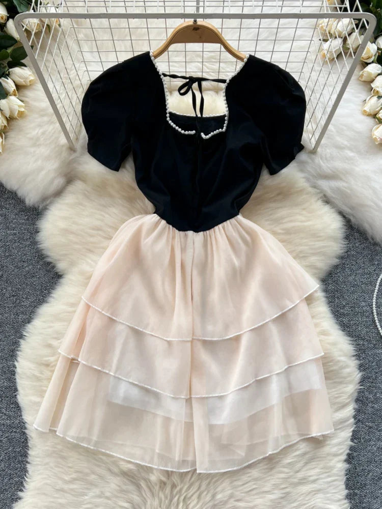 Kvinnors Miniklänning A-linje Fyrkantig Halsringning Polyester-2