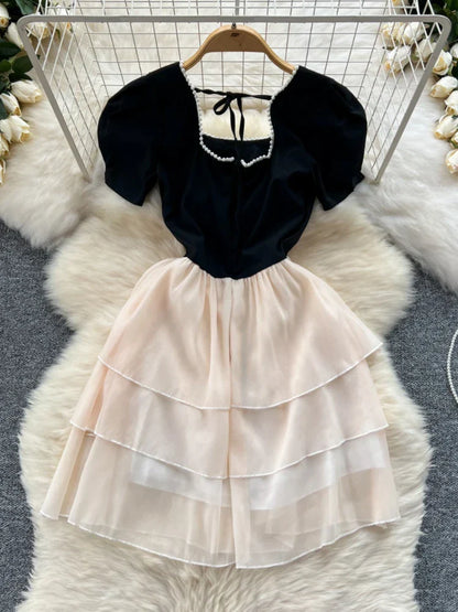 Kvinnors Miniklänning A-linje Fyrkantig Halsringning Polyester-2