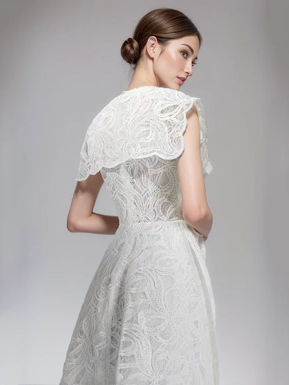 Kvinnors Midi Klänning O-Halsad Bomullspolyester-2