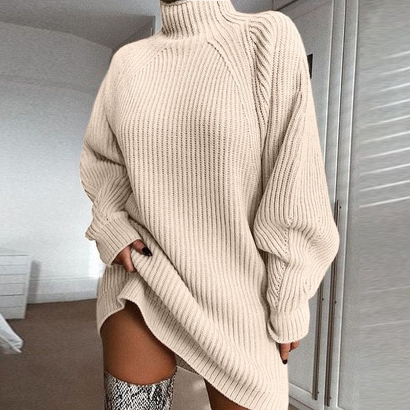 Damklänning A-Line Turtleneck Stickad Akryl-5