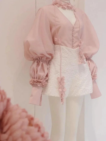 Dam Kort Shortsuppsättning Monokrom Polyester-2