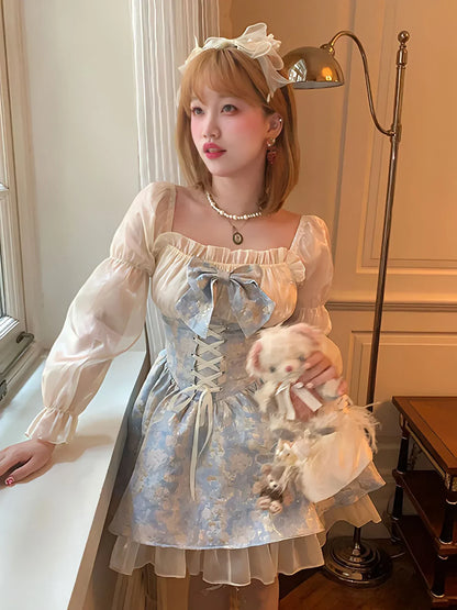 Kvinna Mini Klänning Långa Ärmar Polyester Organza-6