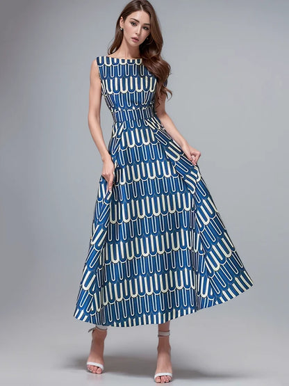 Dam Klänning Geometrisk Midi Bomull-2