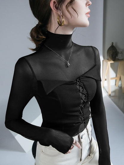 Dam Blus Turtleneck Långärmad Polyester för Mångsidig Styling-5