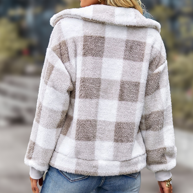 Fleecejacka Dam med Rutig Design i Högkvalitativ Fleece – Mysig och Varm för Kalla Dagar 2