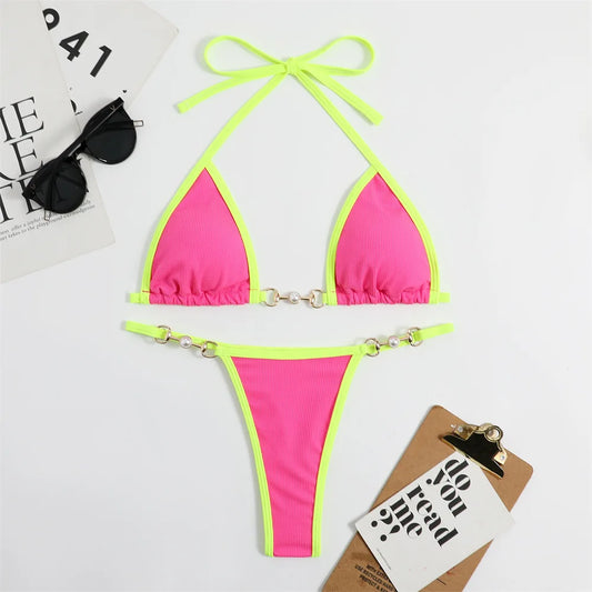 Dam Tvådelad Bikini Låg Midja Polyester Spandex-1
