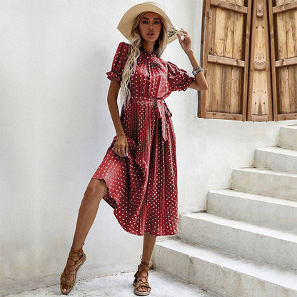 Kvinna Veckad Klänning Polka Prickar Polyester-5