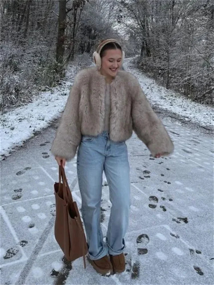 Kvinna Kappa Lyxig Design Konstgjord Päls-1