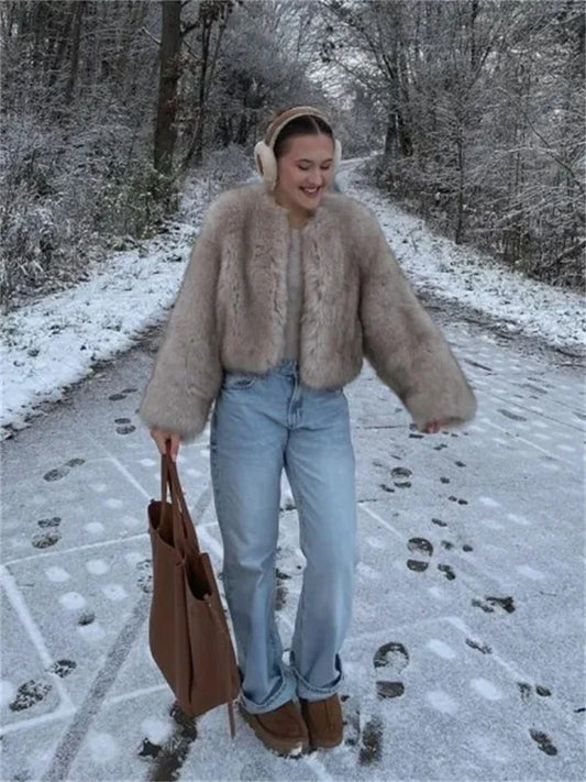Kvinna Kappa Lyxig Design Konstgjord Päls-1