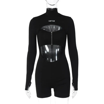 Dam Overall Casual Ihålig Design Polyester Spandex-1