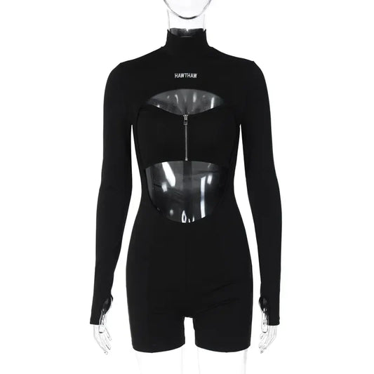 Dam Overall Casual Ihålig Design Polyester Spandex-1