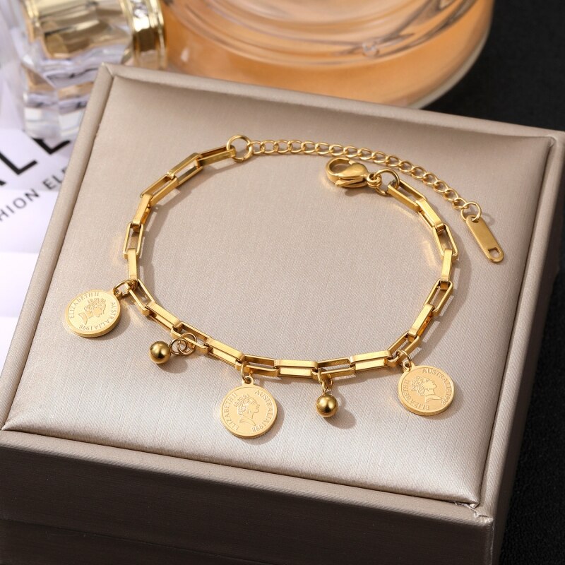 Kvinnors Armband Rund Design Rostfritt Stål Justerbar Elegant Smycke-2