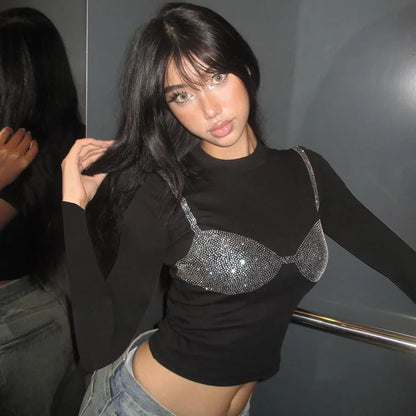 Herr Långärmad T-shirt Monokrom Diamantmönster Polyester-1