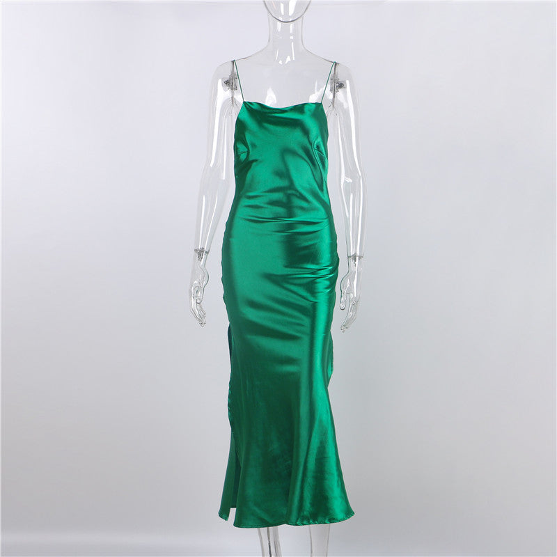 Kvinnors Midi Klänning Draperad Satin-6