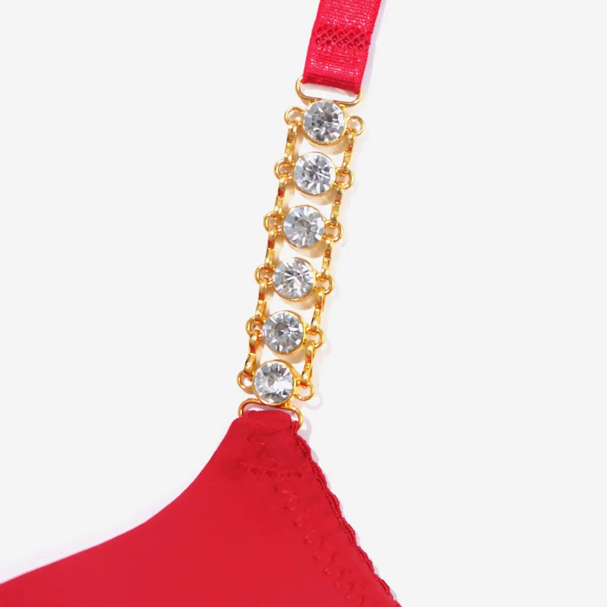 Kvinnors Push-up BH med Strass och Metalliska Detaljer, Vadderade Koppar och Andningsbart Material-4