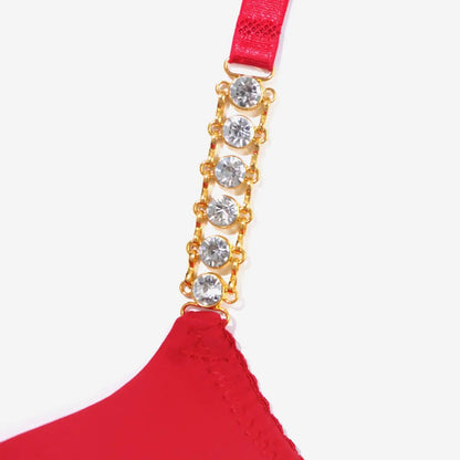 Kvinnors Push-up BH med Strass och Metalliska Detaljer, Vadderade Koppar och Andningsbart Material-4