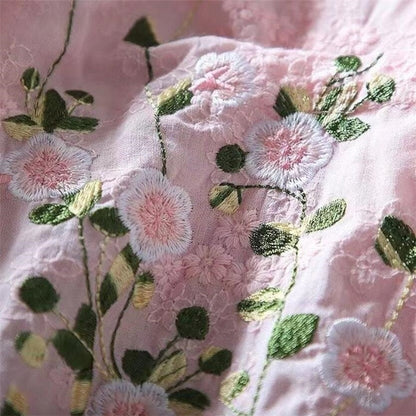 Dam Blus V-neck Mikrofiber med Blomsterbroderi-6