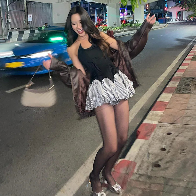 Dam Rock Set med Kjol och Krage Polyester Spandex-3