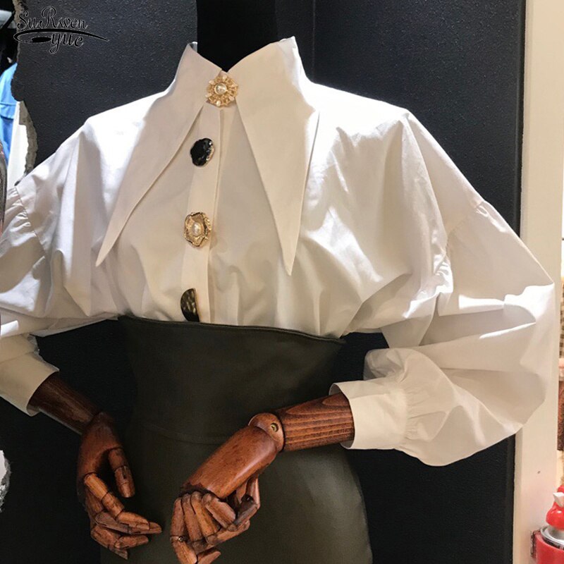 Dam Blus Knäppt Front Ballongärmar Syntetfiber 3