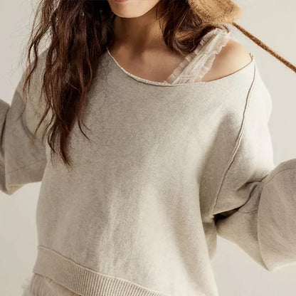 Kvinnors Tröja Rund Hals Långa Ärmar Bomull Reversibel 9