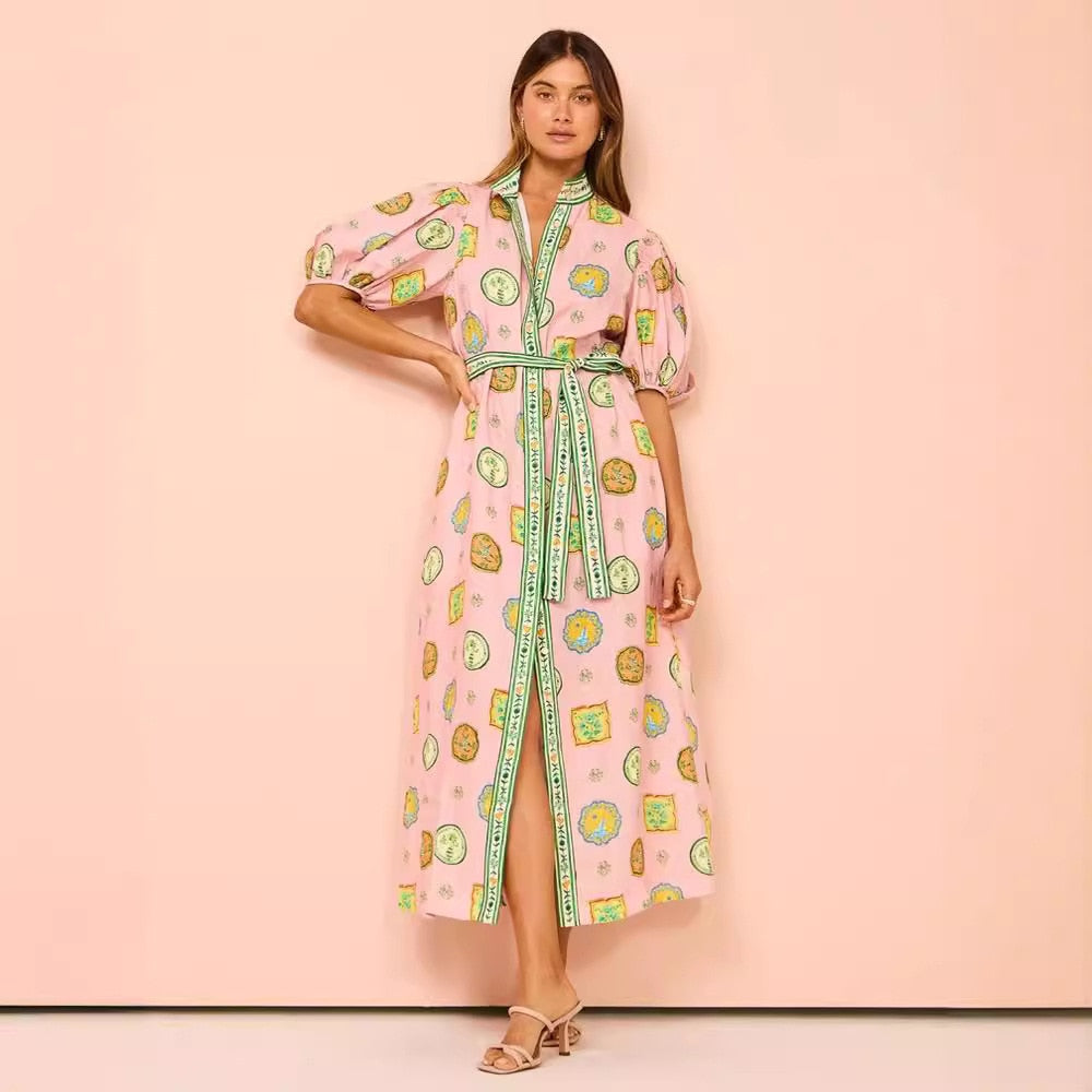 Damklänning Kimono med Bälte och Lekfulla Mönster Polyester-3