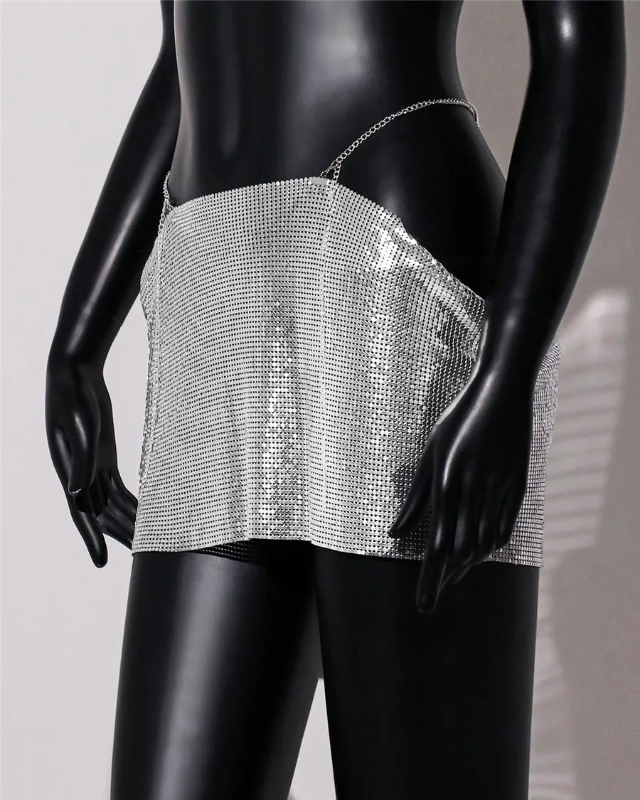 Dam Minirock Avslappnad Stil Paljetter Polyester Elastan-5