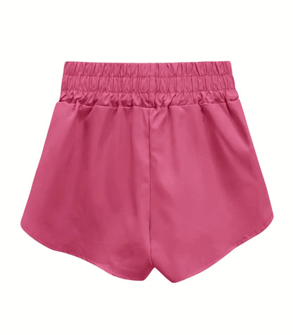 Dam Träningsshorts Hög Midja Lätt Tyg Sportig Design-4