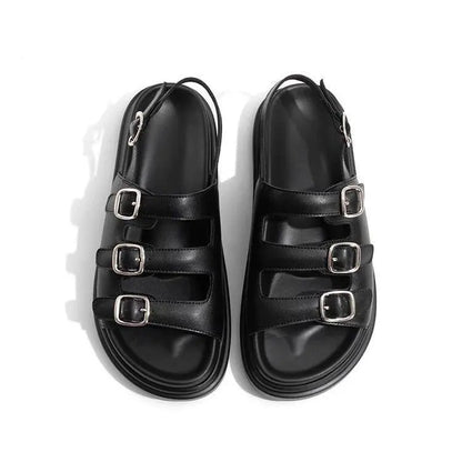 Dam Sandaler Läder med Tre Spännen och Gummisula-1