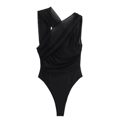 Dam Bodysuit Leopardmönster Rynkade Polyester Slim Fit-1